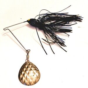 Vintage Black Blue Spinnerbait Fishing Lure Hammered Silver Blade Bass Tackle